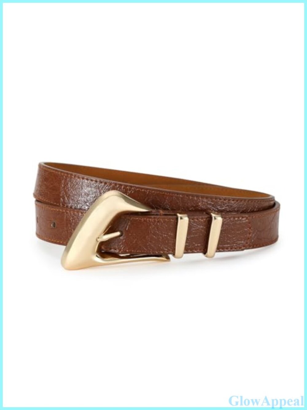 Faux Leather Women's Belt Adjustable 7 Holes Gold Buckle Slim